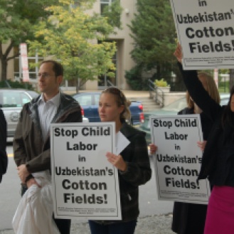 Americans protesting against child labor outside Uzbek embassy in Washington